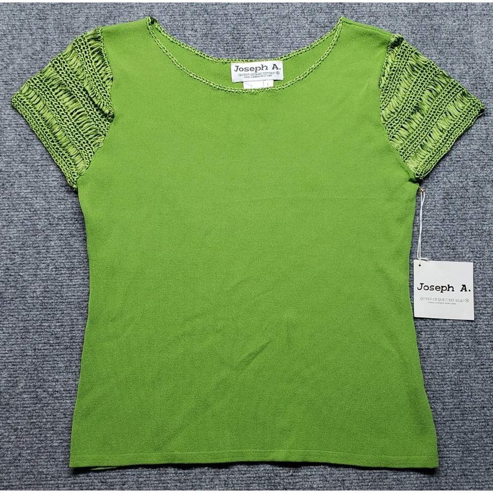 Joseph A. Knit Top Womens L Green Crochet Sleeve Viscose Blend New